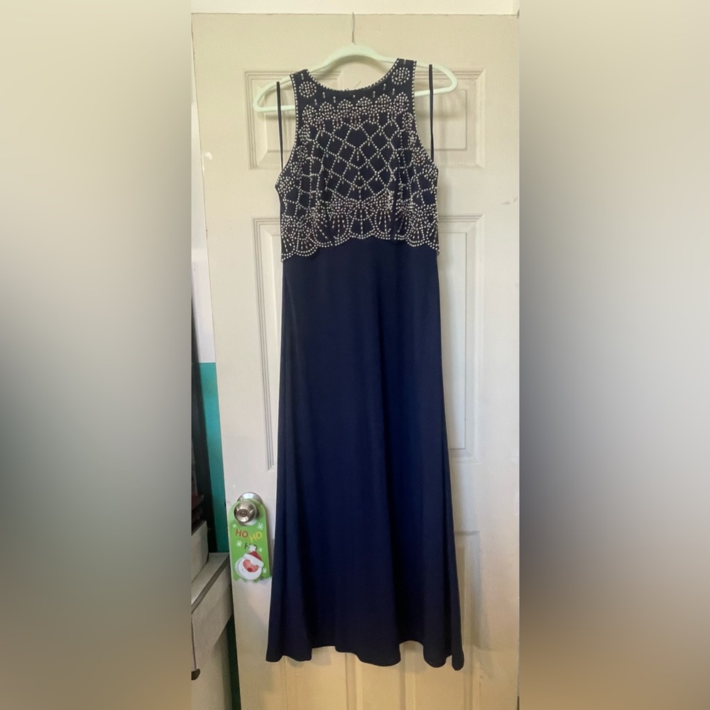 Navy Beaded Sleeveless Maxi Dress